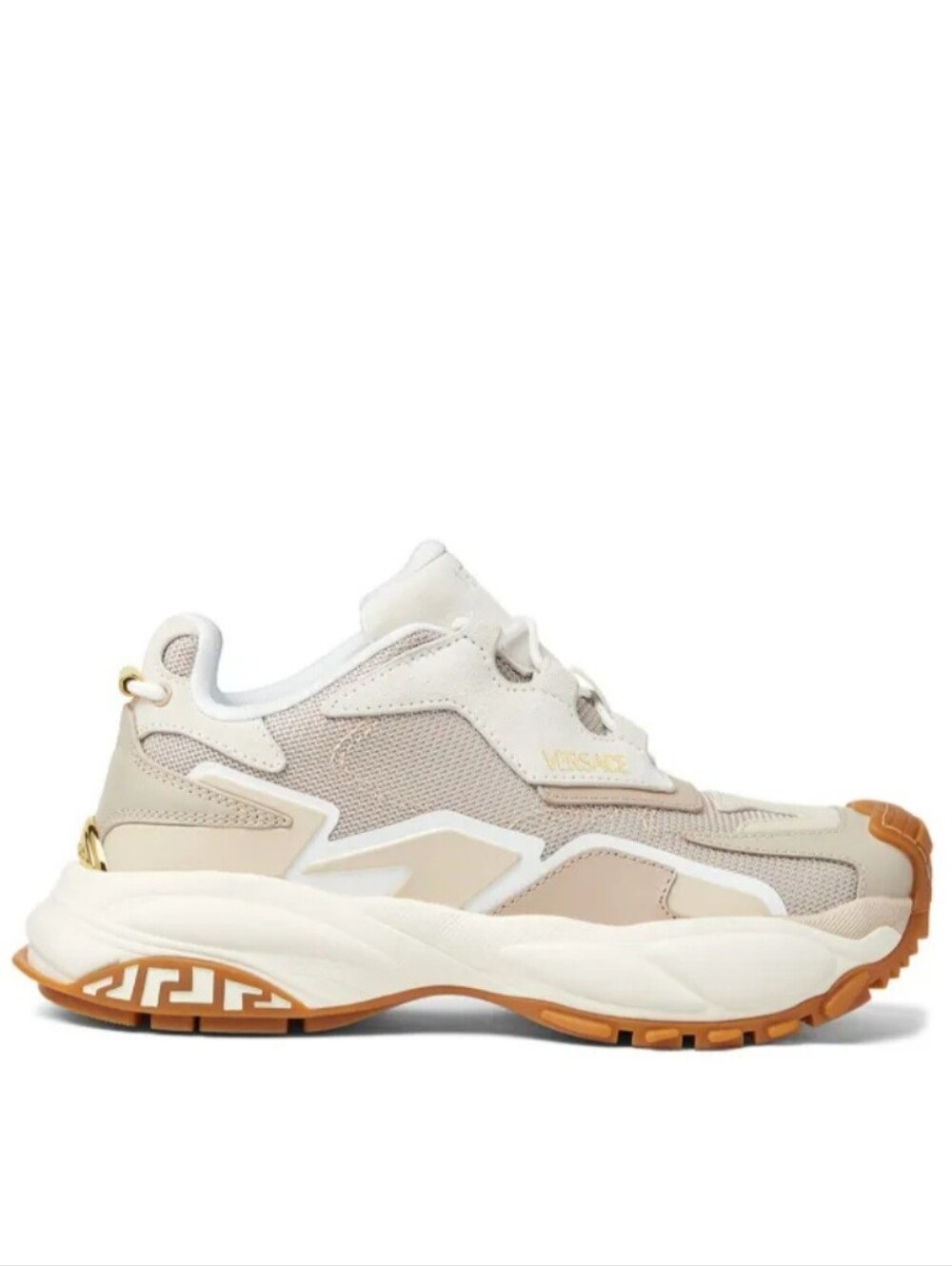 Versace Beige & Cream Low-Top Sneaker with Gold Logo